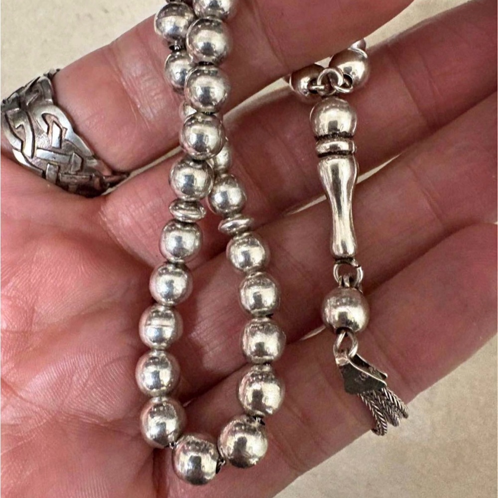 VTG  worry beads 925 Sterling Silver 6.85MM withTASSEL TASBIH  PRAYER 35